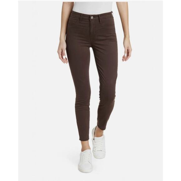 (28) $235 L'AGENCE Margot High‎ Rise Cocoa Brown Coated Skinny Jeans - Picture 1 of 5